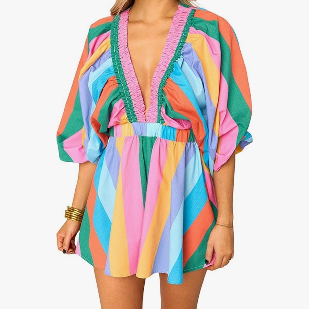 Colorful Striped V-Neck Romper